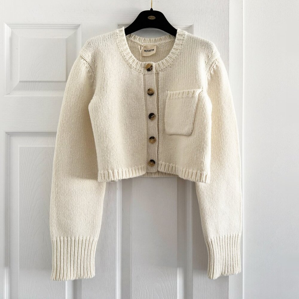 Khaite “Lavan” Cashmere Cropped Cardigan in Ivory, size XS - Picture 5 of 13